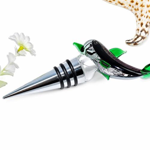 Lampwork Bottle Stopper, with Zinc Alloy, Fish, silver foil, 121mm 