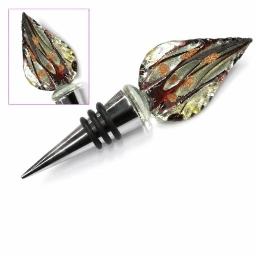 Lampwork Bottle Stopper, with Zinc Alloy, Teardrop, gold sand, 135mm 