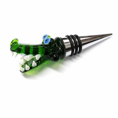 Lampwork Bottle Stopper, with Zinc Alloy, Crocodile, 117mm 