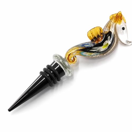 Lampwork Bottle Stopper, with Zinc Alloy, Seahorse, 130mm 