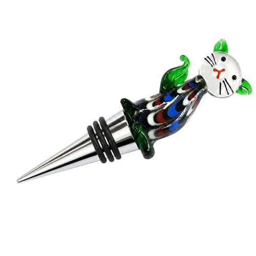 Lampwork Bottle Stopper, with Zinc Alloy, Cat, 130mm 
