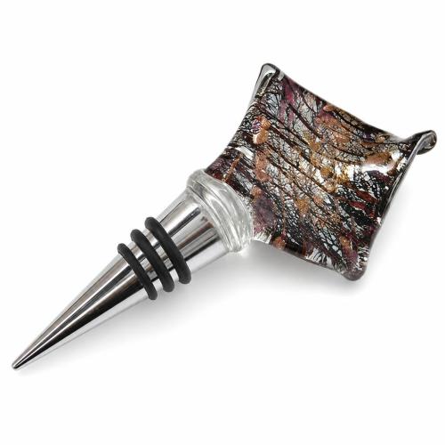 Lampwork Bottle Stopper, Rhombus, gold sand & silver foil, 128mm 