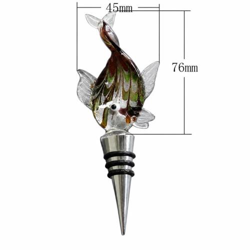 Lampwork Bottle Stopper, with Zinc Alloy, Fish, silver foil 