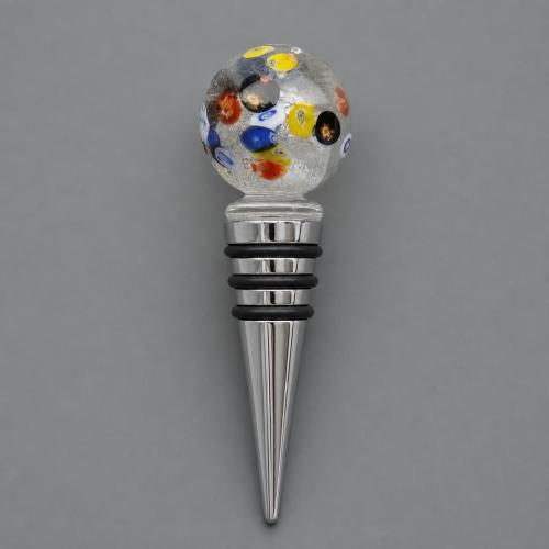 Lampwork Bottle Stopper, with Zinc Alloy, Round, silver foil 