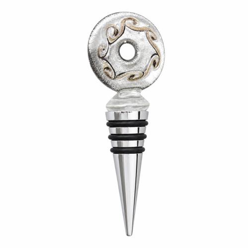 Lampwork Bottle Stopper, with Zinc Alloy, Flat Round, silver foil 