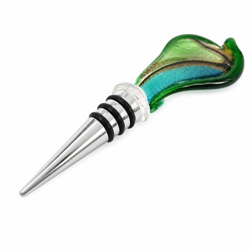 Lampwork Bottle Stopper, with Zinc Alloy, Twist, silver foil, 115mm 