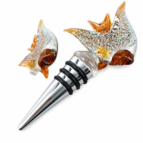 Lampwork Bottle Stopper, with Zinc Alloy, Fish, silver foil, 130mm 