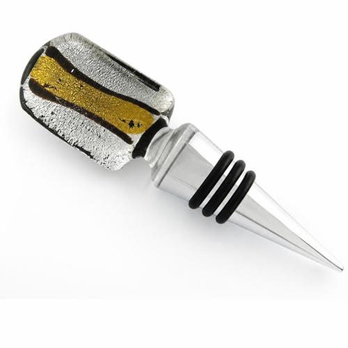 Lampwork Bottle Stopper, with Zinc Alloy, Rectangle, silver foil, 200mm 