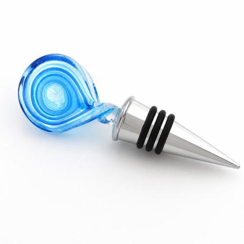 Lampwork Bottle Stopper, with Zinc Alloy, Flat Round, silver foil, blue, 115mm 