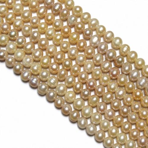 Perles de nacre rondes de culture d'eau douce, perle d'eau douce cultivée, naturel, Jaune, grade A, 5-6mm Environ 0.8mm pouce, Vendu par brin