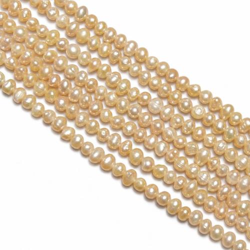 Perles de nacre rondes de culture d'eau douce, perle d'eau douce cultivée, naturel, Jaune, grade A, 5-6mm Environ 0.8mm pouce, Vendu par brin