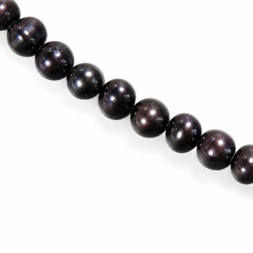 Perles de nacre rondes de culture d'eau douce, perle d'eau douce cultivée, naturel, noire, grade A, 6-7mm Environ 0.8mm pouce, Vendu par brin