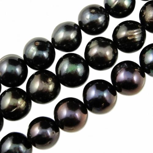 Runde Süßwasser Zuchtperlen, Natürliche kultivierte Süßwasserperlen, natürlich, schwarz, Grade A, 10-11mm, Bohrung:ca. 0.8mm, Länge:15.7 ZollInch, verkauft von Strang