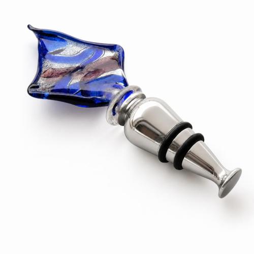 Lampwork Bottle Stopper, Twist, silver foil 