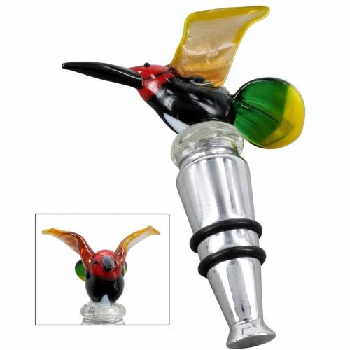 Lampwork Bottle Stopper, with Zinc Alloy, Bird 