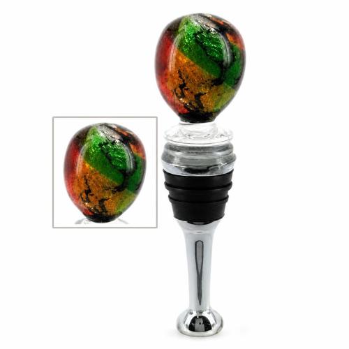 Lampwork Bottle Stopper, with Zinc Alloy, Oval, silver foil, 100mm 