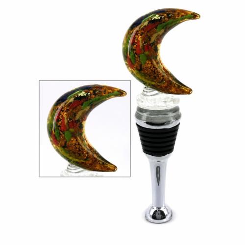 Lampwork Bottle Stopper, with Zinc Alloy, Moon, gold sand, 110mm 