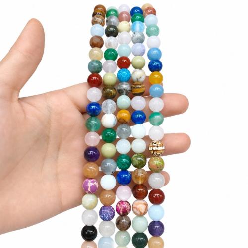 Mixed Gemstone Beads, Multi - gemstone, Round, natural & DIY mixed colors Approx 38 cm 