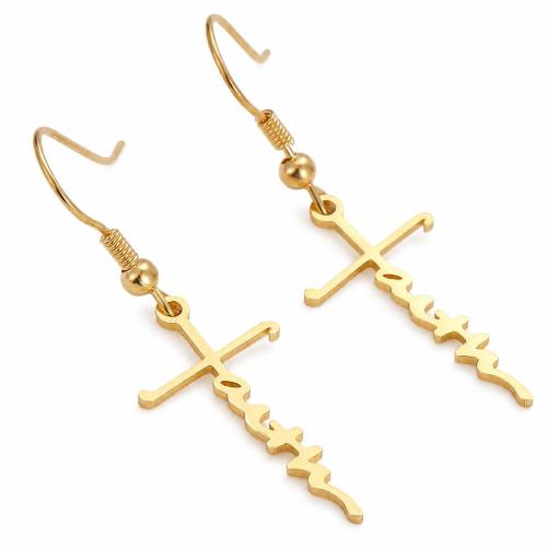 304 Stainless Steel Drop Earring, gold color plated & for woman 