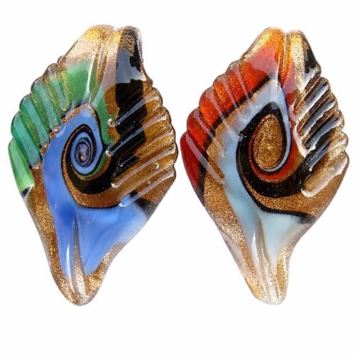 Lampwork Pendants, Leaf, handmade, gold sand 