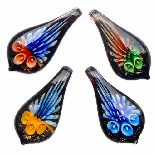 Pendentifs Murano fleur intérieur, chalumeau, feuille, sable d'or & fleur intérieure, plus de couleurs à choisir Environ 7mm, Vendu par PC