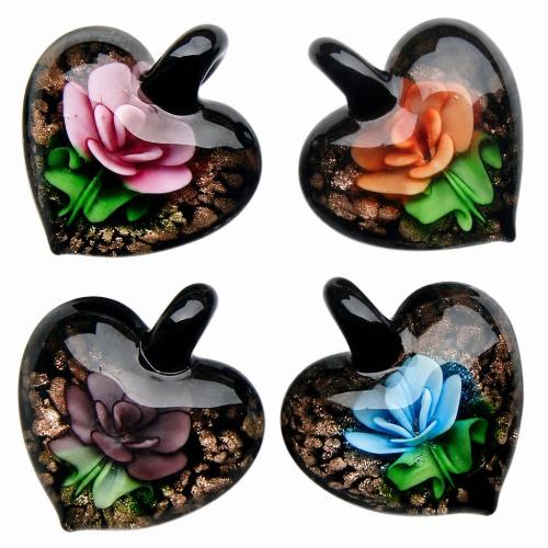 Pendentifs Murano fleur intérieur, chalumeau, coeur, sable d'or & fleur intérieure, plus de couleurs à choisir Environ 5mm, Vendu par PC