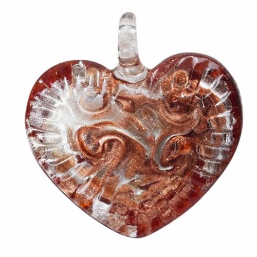 Pendentifs artisanaux au style murano, chalumeau, coeur, fait à la main, sable d'or Environ 6mm, Vendu par PC[