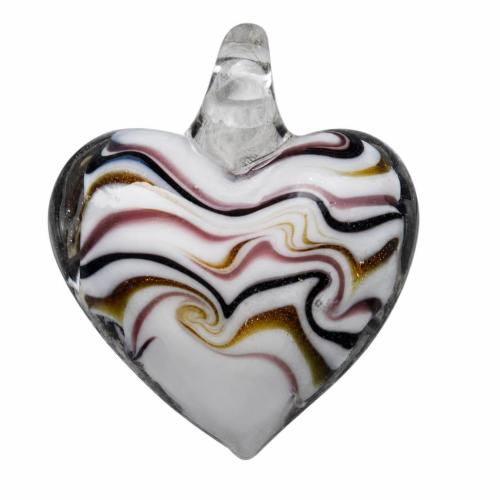Lampwork Pendants, Heart, handmade, gold sand & stripe Approx 6mm 