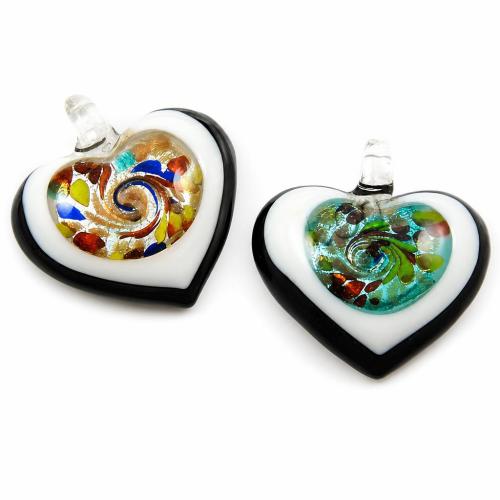 Lampwork Pendants, Heart, handmade, gold sand Approx 5mm 