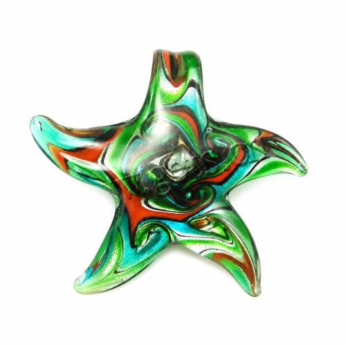 Lampwork Pendants, Starfish, handmade, silver foil Approx 9mm 