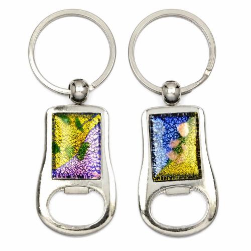 Flaschenöffner Schlüsselanhänger, Zinklegierung, mit Lampwork, Goldsand und Silberfolie, 25x19mm, Länge:3.5 ZollInch, verkauft von PC
