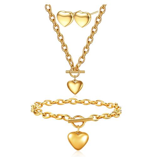 304 Stainless Steel Bracelet and Necklace, Heart, plated, oval chain & for woman 