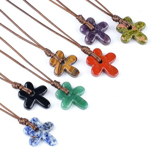 Gemstone Necklace, with Wax Cord, Flower, Carved, fashion jewelry & Unisex Approx 39 cm 