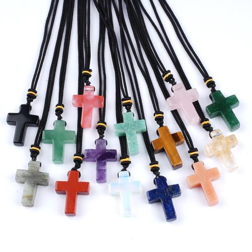 Gemstone Necklace, with Polyester Cord, Cross, polished, fashion jewelry & Unisex Approx 32 cm 