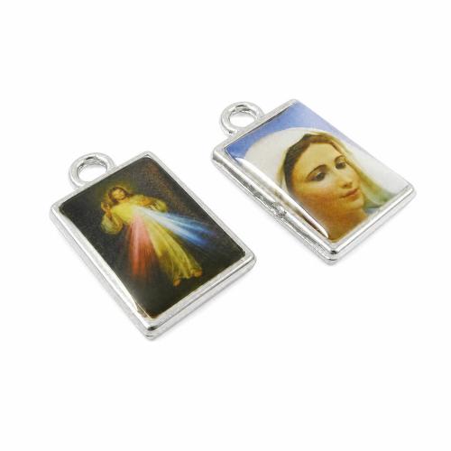 Decal Zinc Alloy Pendants, Rectangle, silver color plated, mixed colors, nickel, lead & cadmium free Approx 3mm 