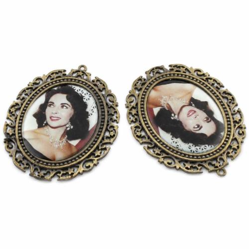 Decal Zinc Alloy Pendants, with Glass, antique bronze color plated, lead & cadmium free Approx 1mm 