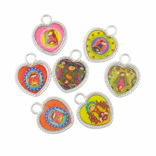 Colgantes de calcomanía de aleación de cinc, aleación de zinc, Corazón, color mixto, 23x28x3mm, agujero:aproximado 4.5mm, Vendido por UD