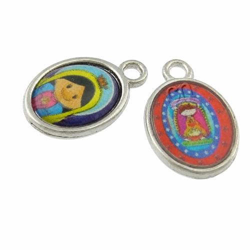 Colgantes de calcomanía de aleación de cinc, aleación de zinc, Óvalo, engomada de gota, color mixto, 10x15x3.5mm, agujero:aproximado 2mm, Vendido por UD