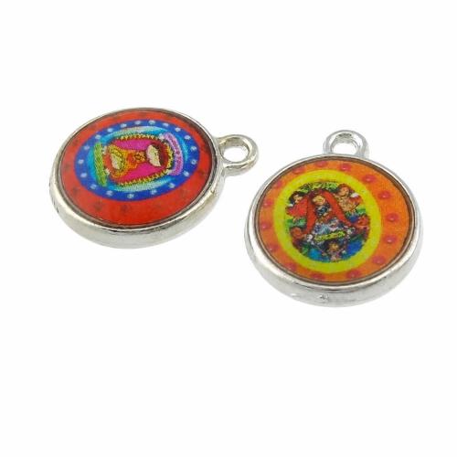 Colgantes de calcomanía de aleación de cinc, aleación de zinc, Redondo aplanado, engomada de gota, color mixto, 11.5x14x4.5mm, agujero:aproximado 1.5mm, Vendido por UD