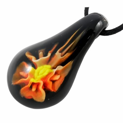 内側の花ランプワーク ペンダント, ランプワーク, 水滴, ボロシリケイトガラス, 無色 穴:約 9mm, 売り手 パソコン