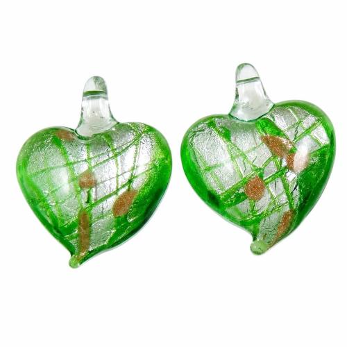 Pendentif Murano pour boucle d'oreille, chalumeau, coeur, sable d'or & feuille d'argent, plus de couleurs à choisir Environ 3mm, Vendu par paire
