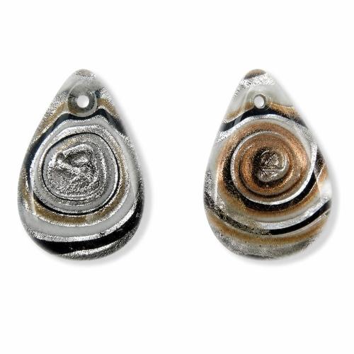 Pendentif Murano pour boucle d'oreille, chalumeau, larme, sable d'or et feuille d'argent Environ 1mm, Vendu par paire
