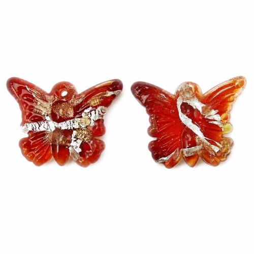 Pendentif Murano pour boucle d'oreille, chalumeau, papillon, sable d'or et feuille d'argent, plus de couleurs à choisir Environ 1mm, Vendu par paire