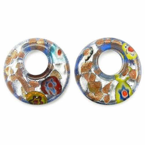 Pendentif Murano pour boucle d'oreille, chalumeau, Plat rond, sable d'or et feuille d'argent, plus de couleurs à choisir Environ 9mm, Vendu par paire