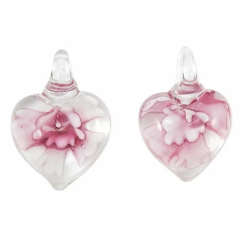 Pendentif Murano pour boucle d'oreille, chalumeau, coeur, fleur intérieure, plus de couleurs à choisir, 26*20*10 Environ 5mm, Vendu par paire