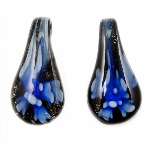 Pendentif Murano pour boucle d'oreille, chalumeau, larme, sable d'or & fleur intérieure, plus de couleurs à choisir Environ 8mm, Vendu par paire