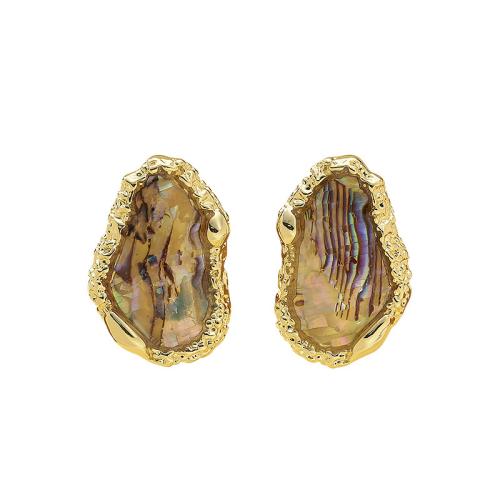 Abalone Shell Earring, Brass, with Shell, irregular, plated, vintage & fashion jewelry 