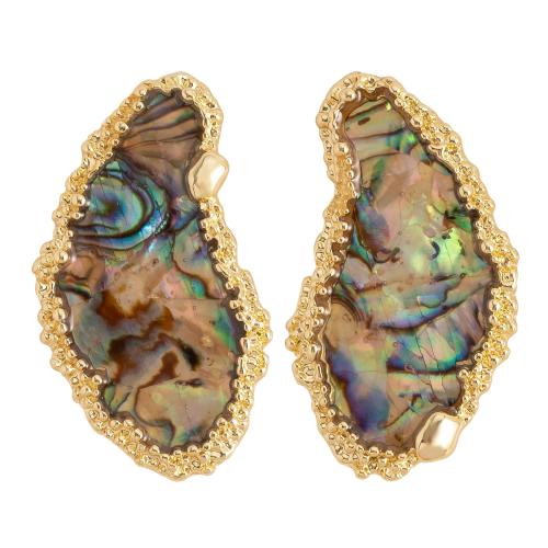 Abalone Shell Earring, Brass, with Abalone Shell, irregular, gold color plated, fashion jewelry, coffee color 