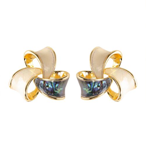 Abalone Shell Earring, Brass, with Shell, gold color plated, fashion jewelry & for woman & enamel, mixed colors 