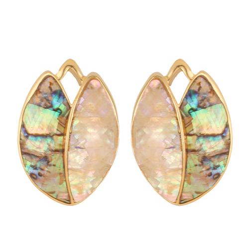 Abalone Shell Earring, Brass, with Shell, Leaf, gold color plated, fashion jewelry & for woman, mixed colors 